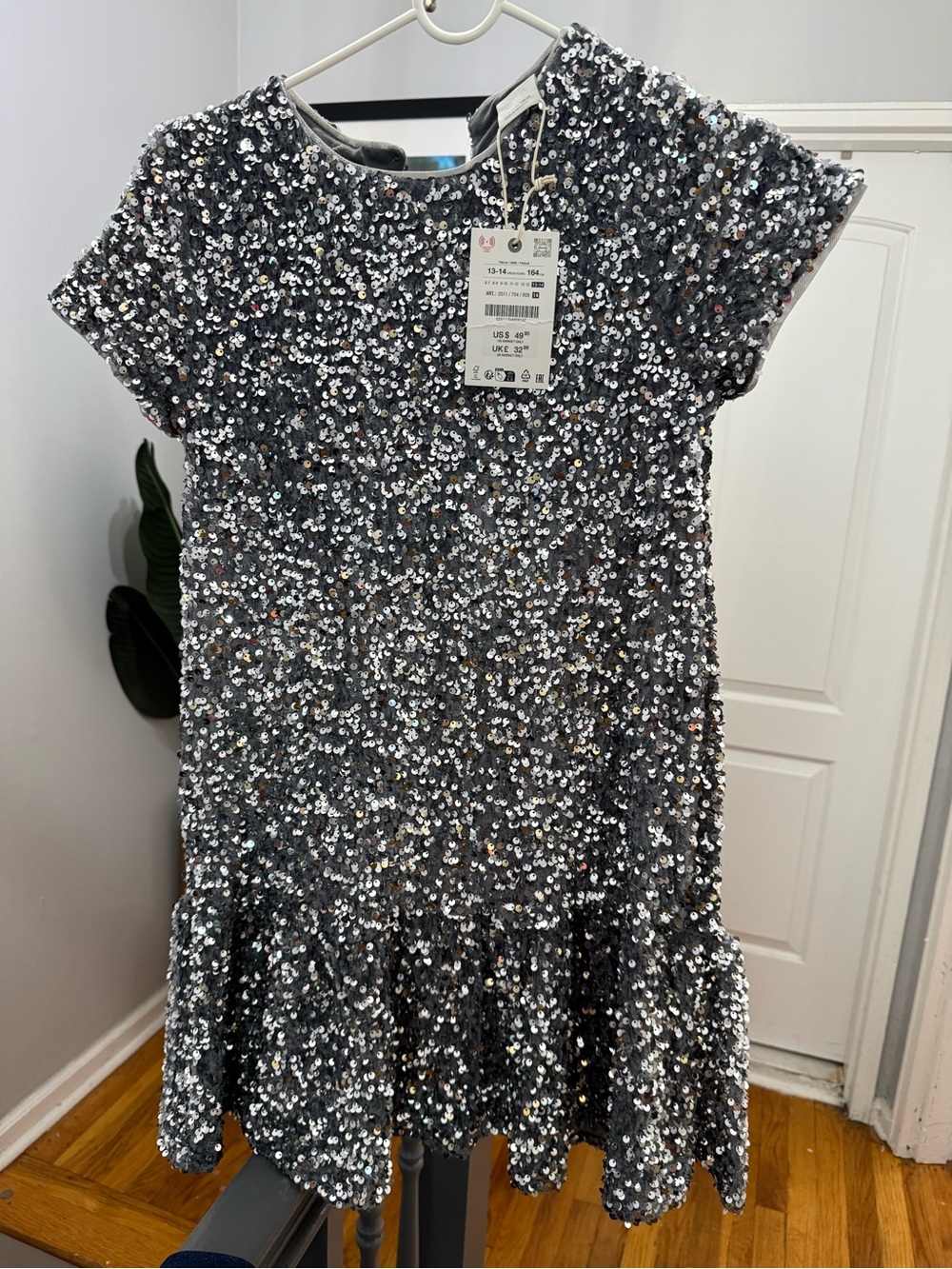 Zara Girls Silver Sequin Short Dress
